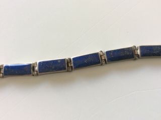 Vintage Sterling Silver 925 Lapis Lazuli Inlay Panel Link BRACELET 4