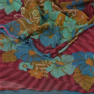 Sanskriti Vintage Dark Red Saree Pure Georgette Silk Printed Sari Craft Fabric