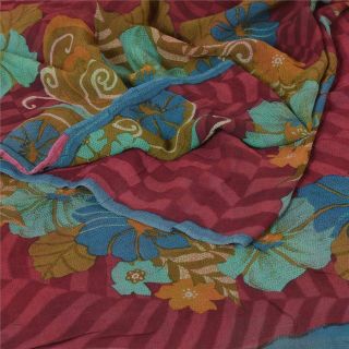 Sanskriti Vintage Dark Red Saree Pure Georgette Silk Printed Sari Craft Fabric 2