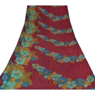 Sanskriti Vintage Dark Red Saree Pure Georgette Silk Printed Sari Craft Fabric 3