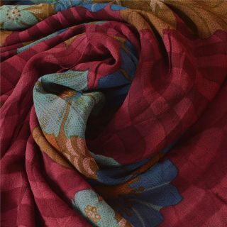 Sanskriti Vintage Dark Red Saree Pure Georgette Silk Printed Sari Craft Fabric 4