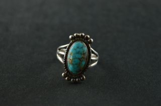 Vintage Sterling Silver Turquoise Stone Square Dome Ring - 5g