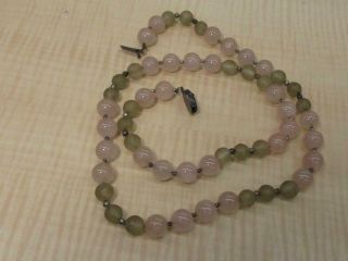 Sterling Silver Jewelry Necklace Vintage Beaded Green Pink Silver Beads