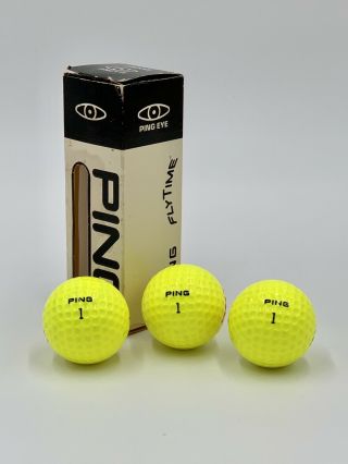 Vintage Ping Eye Long Flytime Golf Balls Solid Yellow 1 Sleeve / 3 Golf Balls