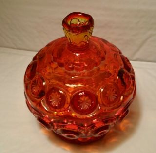 L.  E.  Smith Moon And Star Red Covered Candy Dish,  5 1/2 