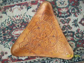 Vintage Leather Tripod Stool Cover Handtooled 50s Psychedelic Occult Biker Hobo