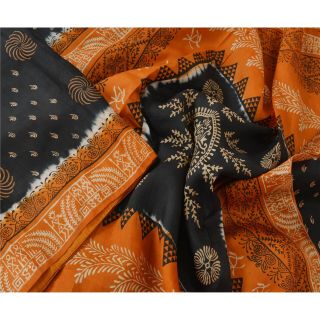 Sanskriti Vintage Black Saree 100 Pure Silk Warli Printed Sari Craft Fabric