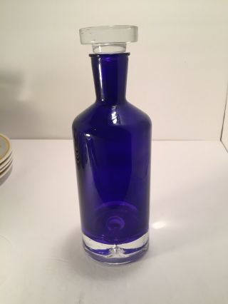 Vtg Whiskey Blown Cobalt Blue Glass Bottle Liquor Wine Decanter With Stopper