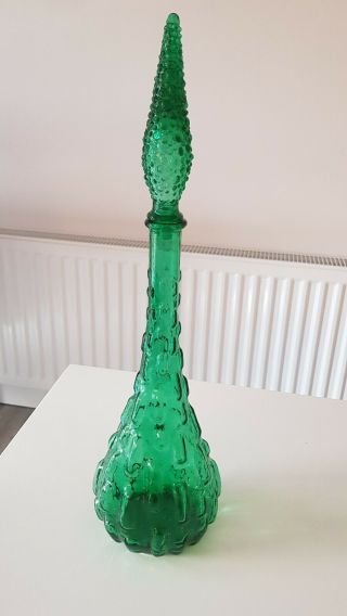 Vintage Retro Empoli Genie Decanter Bottle Green Italy 1960s 55cm High