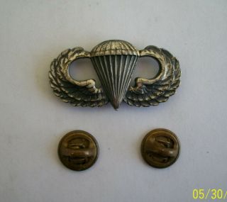 Vtg Ww2 Us Army Airborne Paratrooper Sterling Silver Lapel Pin.