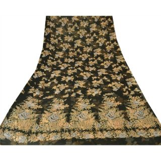 Sanskriti Vintage Black Saree Georgette Printed Sari Craft 5 Yard Decor Fabric 3