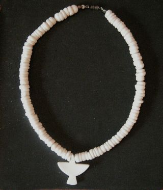 Vintage Puka Shell Necklace With Bird Pendant