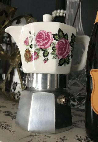 Vintage Flory Express Espresso Maker Porcelain Pink Rose Made In Italy