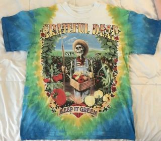 Grateful Dead Keep It Green Vintage 1998 Tie Dye Liquid Blue T - Shirt Med Weed