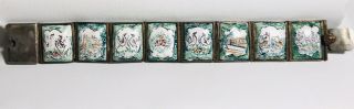 Vintage Chinese Silver Porcelain Glass Scenery Panel Bracelet : Scenes : Signed 3