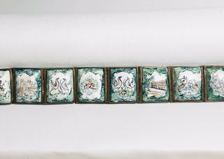 Vintage Chinese Silver Porcelain Glass Scenery Panel Bracelet : Scenes : Signed 4
