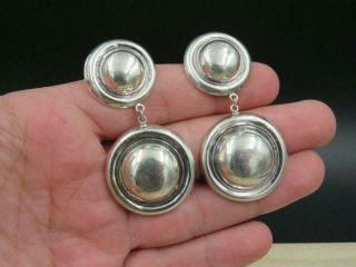 Vintage Signed Rm Sterling Silver Modernist Dome Dangle Large 2.  5 " Earrings