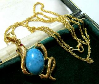 Vintage Signed Gold Tone Lucite & Crystal Snake Pendant Necklace
