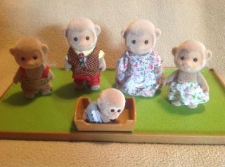Calico Critters/sylvanian Families Vintage Monkey Family Of 5 With Htf Baby