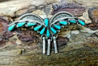 Vtg.  Zuni Petit Point Turquoise Sterling Silver Turquoise Butterfly Pin Brooch