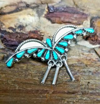VTG.  ZUNI PETIT POINT TURQUOISE STERLING SILVER TURQUOISE BUTTERFLY PIN BROOCH 2