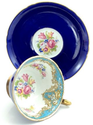 Vintage Shelley Regal Blue Floral Tea Cup Saucer Fine Bone China Flowers K242