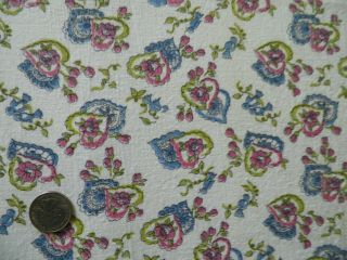 Vtg 40s Feedsack Blue Pink Heart Rose Flower Cotton Quilt Dress Fabric 38 " X 42 "
