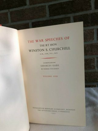 THE WAR SPEECHES OF THE RT.  HON.  WINSTON CHURCHILL,  1ST EDITION,  3 VOL COMPLETE 5