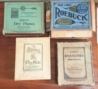 4 Vintage Eastman Kodak & Roebuck Photographic Dry Plates Boxes (no Plates)