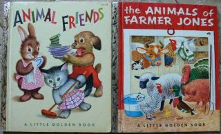 2 Vintage Little Golden Books Animal Friends,  The Animals Of Farmer Jones