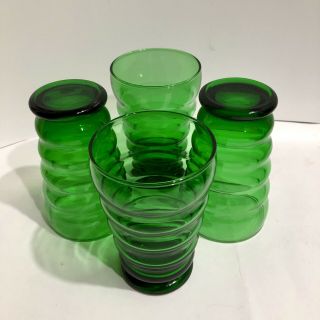 Vintage Anchor Hocking 4 Emerald Green Bubble Drink Glasses 5 " Tall X 3 " Wide