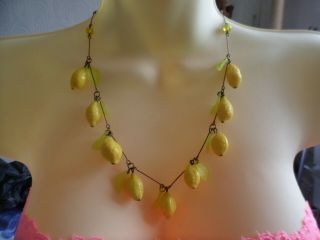 Vintage Art Deco Style Large Lemons Necklace With Matching Earrings