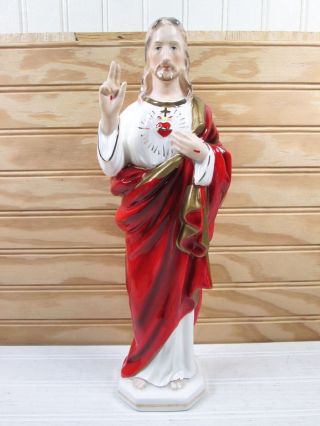 Vintage Sacred Heart Jesus Christ Figurine 12 " Ceramic Statue Made In Japan