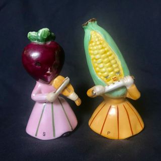 Vintage Anthropomorphic Napco Vegetable Musical Ladies Salt Pepper Shakers,  Nr