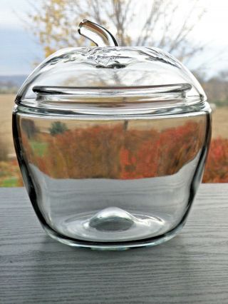Vintage ANCHOR HOCKING Clear Glass APPLE 2 pc Cookie Apothecary Jar Canister 2