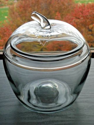 Vintage ANCHOR HOCKING Clear Glass APPLE 2 pc Cookie Apothecary Jar Canister 3