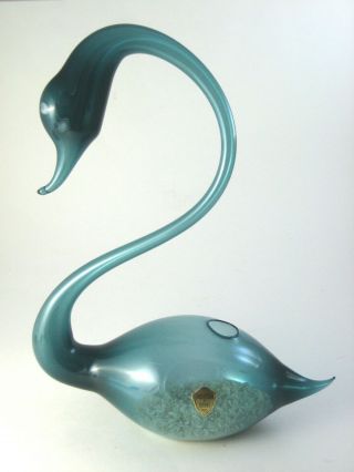 Vintage Bruns Glass Swan Vase Teal Green Thin Hand Blown Glass