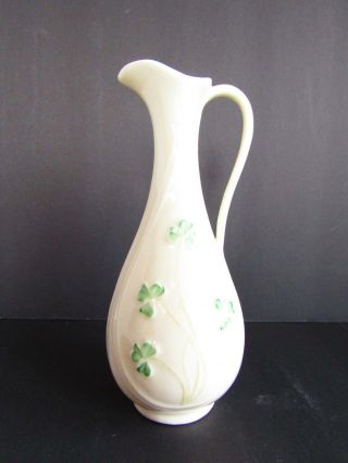Vintage Irish Belleek Shamrock Porcelain Ewer Vase Pitcher Ireland