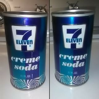 Vintage 7 Eleven - Creme Soda Can - 12oz - Pull Tab - Steel - Straight - Top Opened