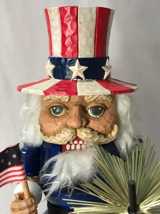 Vintage BRN Uncle Sam Patriotic Nutcracker w/Flag & Sparkler 12.  5”H 4th Of July 2