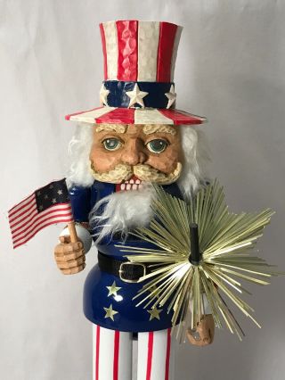 Vintage BRN Uncle Sam Patriotic Nutcracker w/Flag & Sparkler 12.  5”H 4th Of July 3