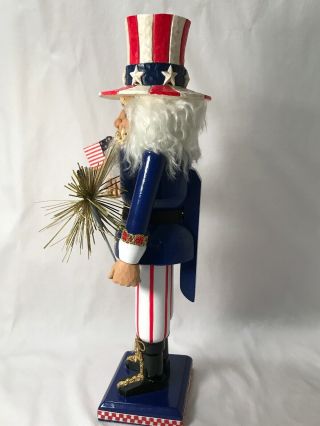Vintage BRN Uncle Sam Patriotic Nutcracker w/Flag & Sparkler 12.  5”H 4th Of July 4