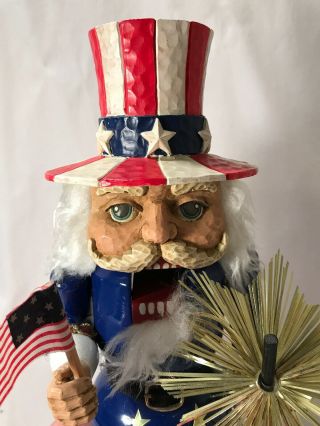Vintage BRN Uncle Sam Patriotic Nutcracker w/Flag & Sparkler 12.  5”H 4th Of July 8