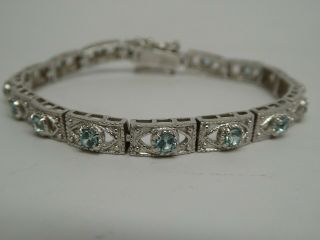 Vintage Sterling Silver Faceted Aquamarine Gemstone Tennis Bracelet Size 7 "
