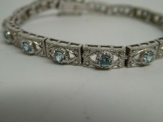 Vintage Sterling Silver Faceted Aquamarine Gemstone Tennis Bracelet Size 7 