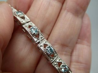 Vintage Sterling Silver Faceted Aquamarine Gemstone Tennis Bracelet Size 7 