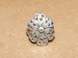 Vintage Art Nouveau Sterling Silver Marcasite Flower Ring 4 Grams Petite Sz 3.  5