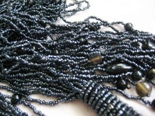 Vtg Flapper Belt/necklace 50 " Long 14 Strands Sparkling Black Glass Seed Beads