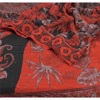 Sanskriti Vintage Black Saree Pure Silk Printed Sari Craft 5 Yard Soft Fabric