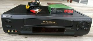 Sony Slv - N50 Vcr Vhs Cassette Recorder Player Hi - Fi Stereo Blank Tape And Cables